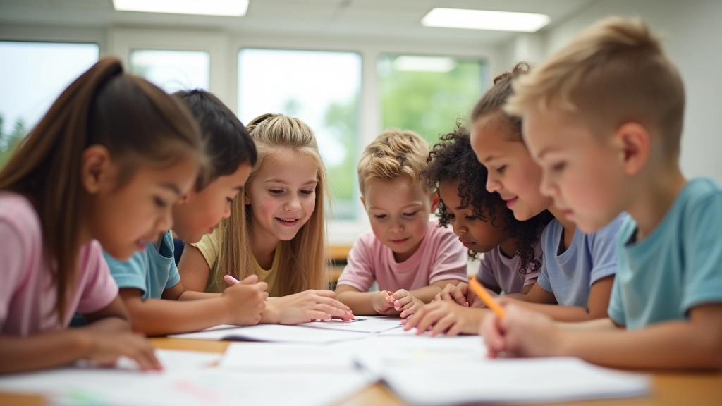 Students collaborating together in a modern classroom environment