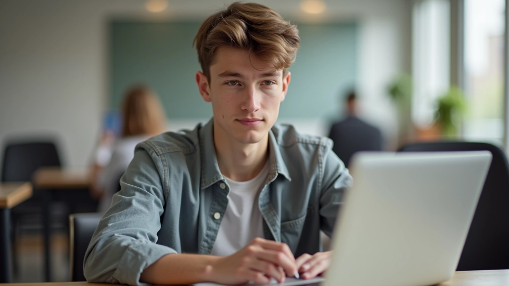 Young student at computer researching different career options and educational pathways